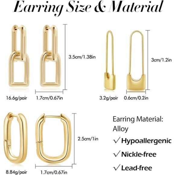 425-01078.jpg 3 Pairs Women\'s 14k Gold Plated Ball U Shape Pin Chunky Earring